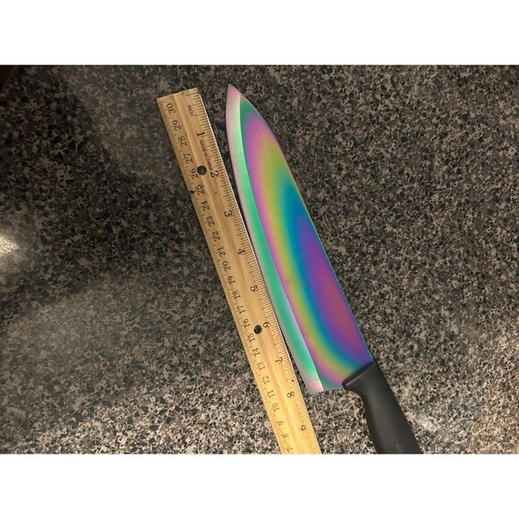 Iridescent Chef Knife With Ergonomic Black Handle rainbow cutlery - Picture 5 of 5